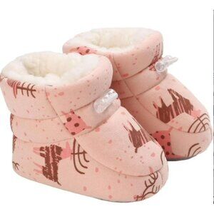 Warm F𝐮r Pink Baby Booties with Elastic Drawstring Winter 0 - 6 Months